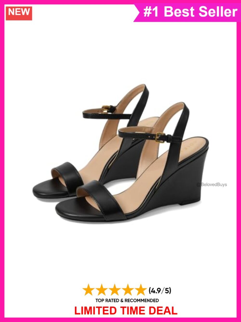 Women's Leather Wedge Sandal Ankle Strap Buckle Round Toe Comfort Casual
